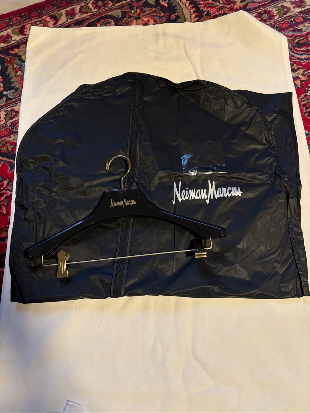 Neiman Marcus Black Garment Bag with Black Branded Hanger